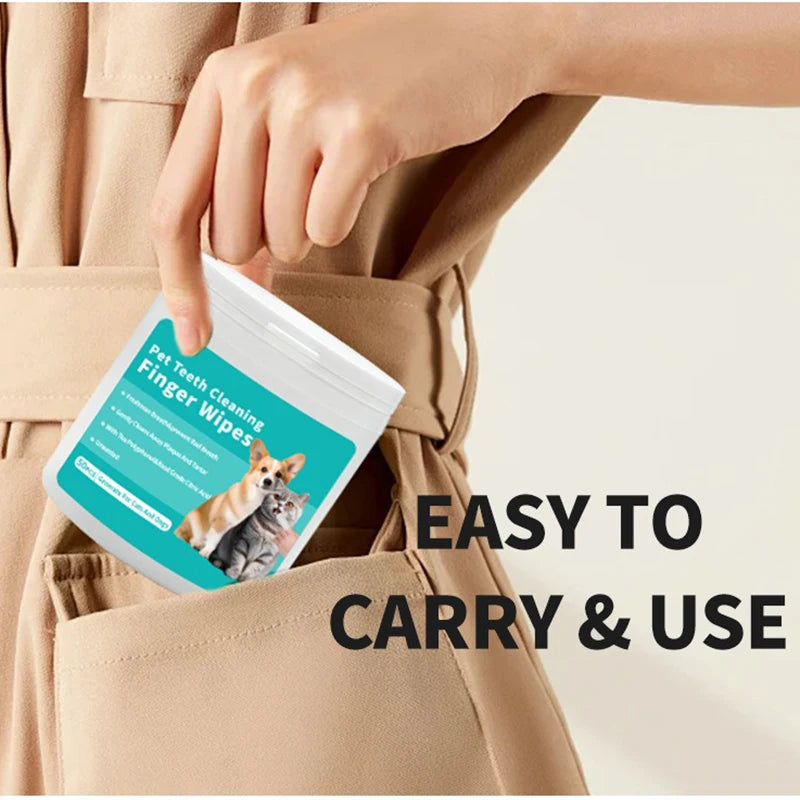 Disposable Pet Finger Toothbrush Wipes Dog & Cat Oral Cleaning 50pcs