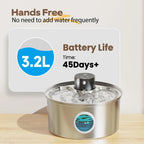 Rechargeable Cat Water Fountain Stainless Steel, Smart Sensor