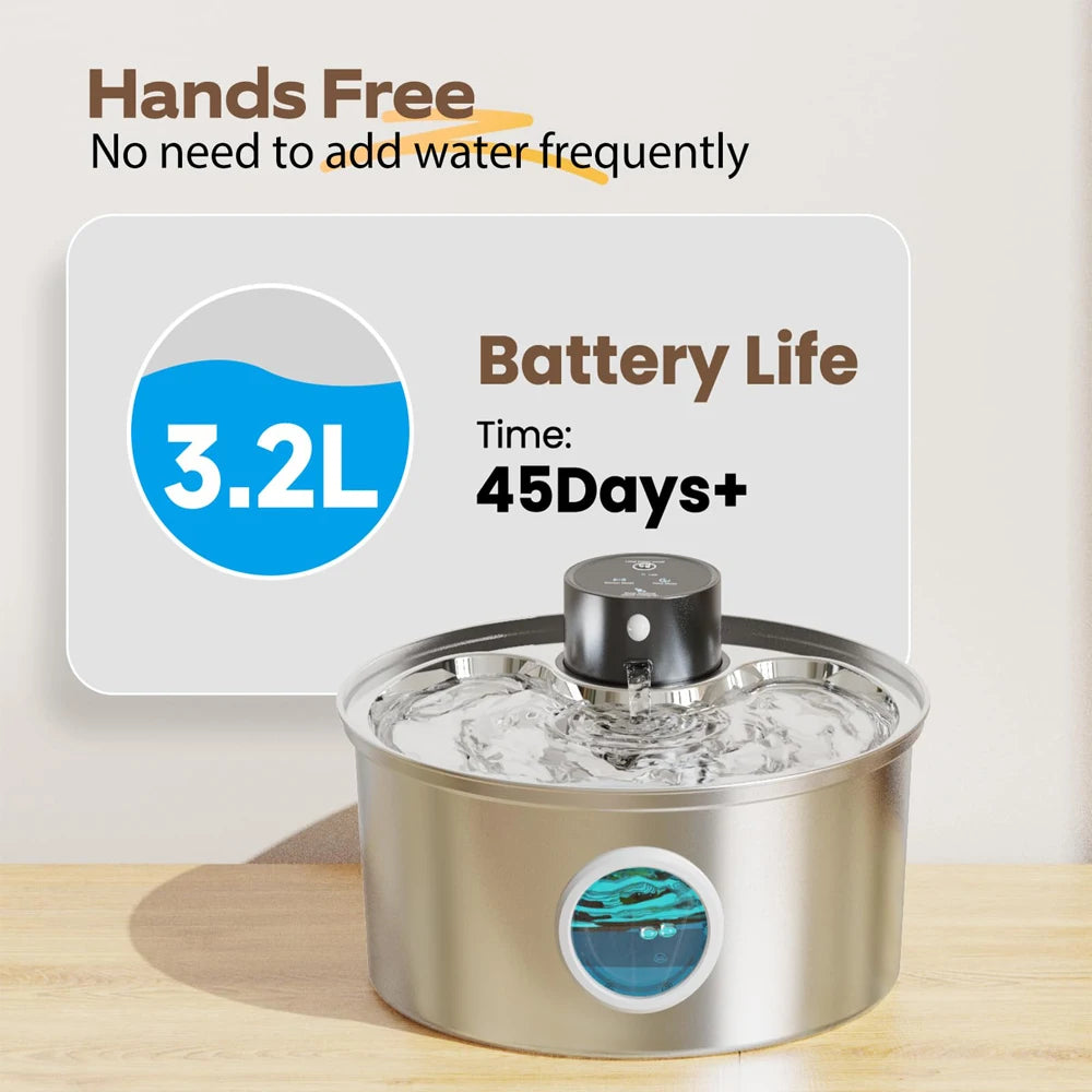 Rechargeable Cat Water Fountain Stainless Steel, Smart Sensor