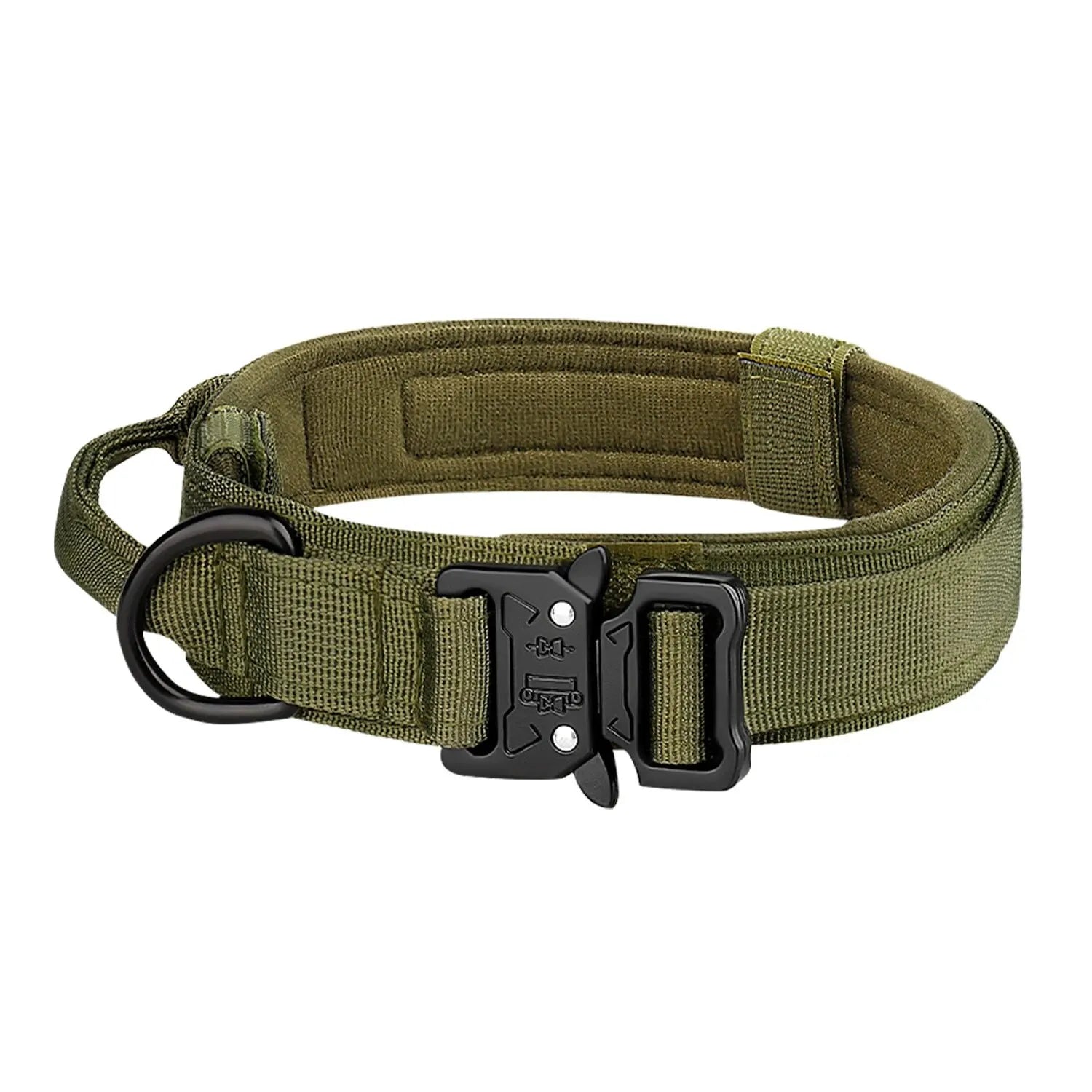 Tactical dog collar with metal buckle, durable and for training.
