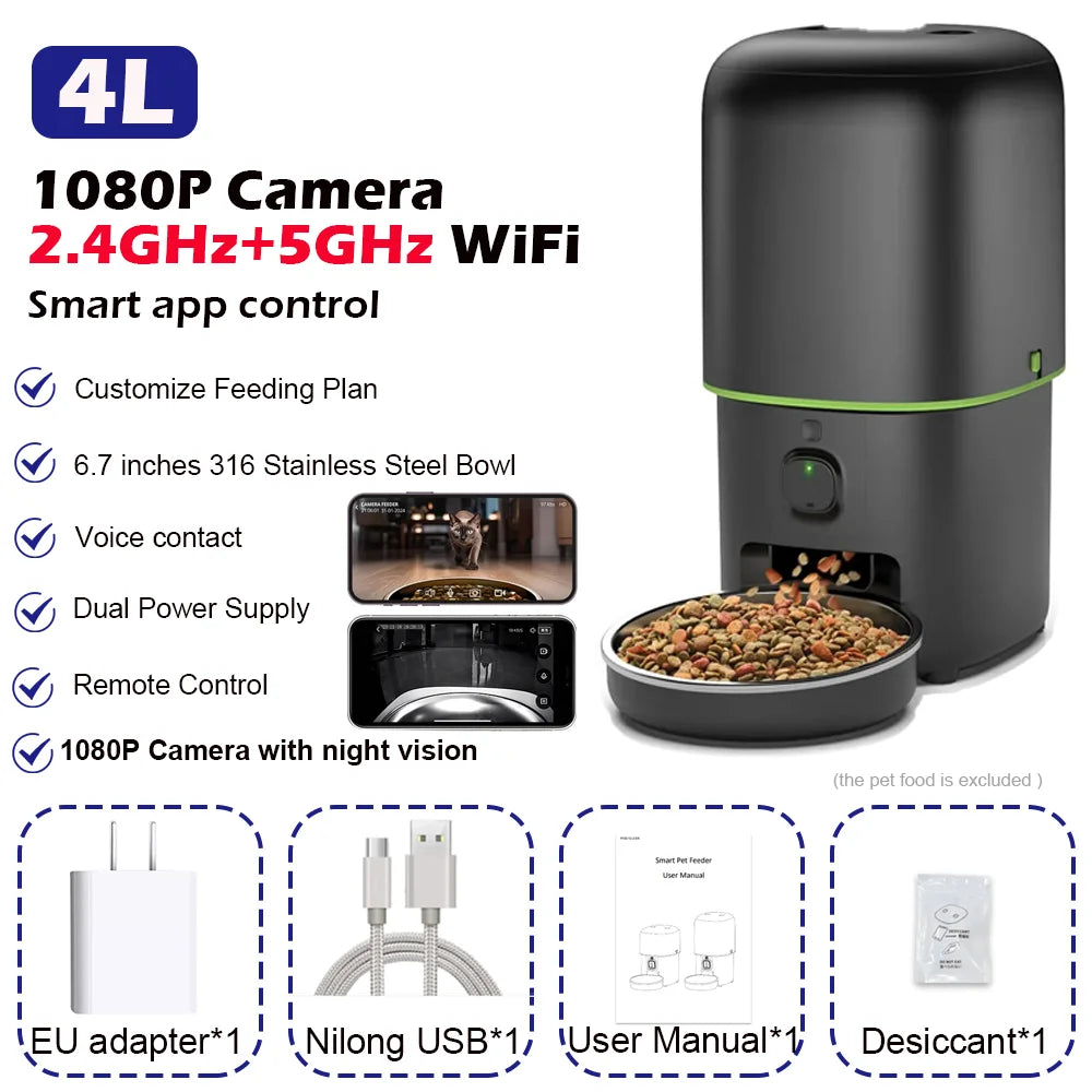 Smart Automatic Cat Feeder with Camera 2.4G/5G WiFi App Control