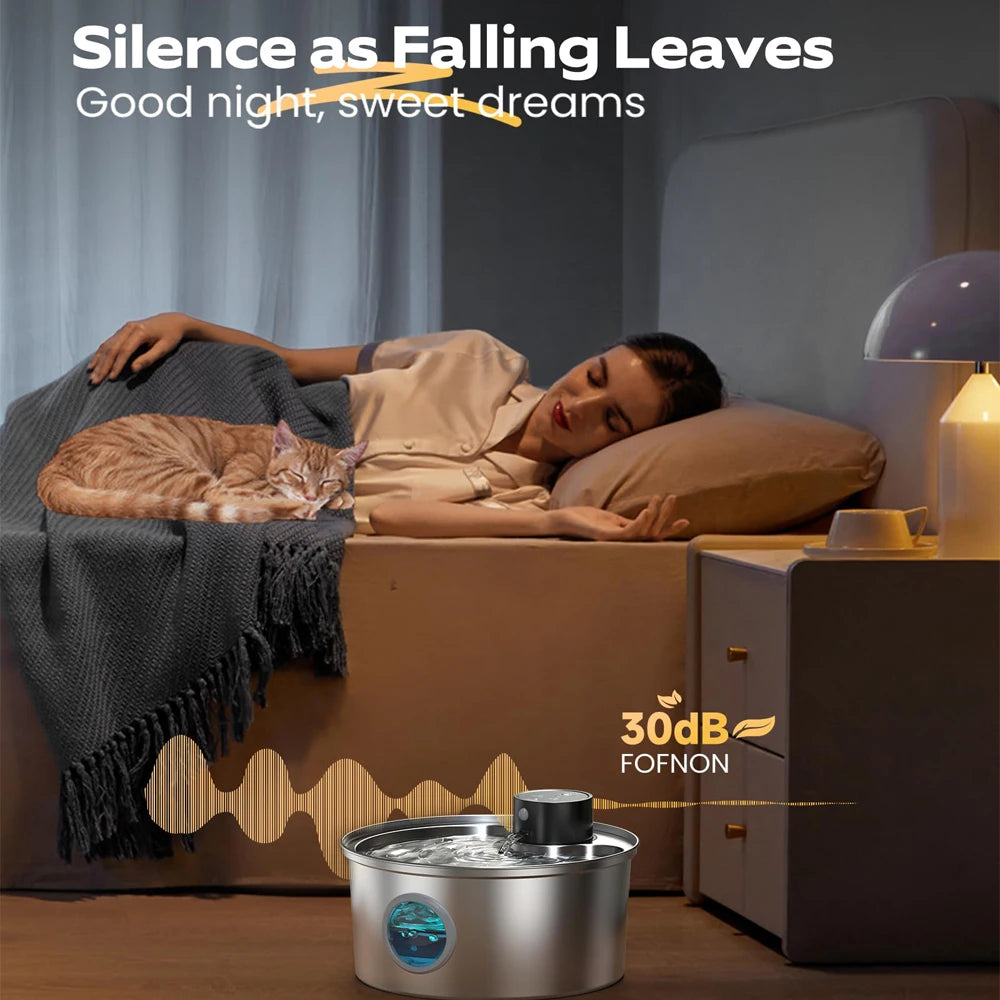 Rechargeable Cat Water Fountain Stainless Steel, Smart Sensor