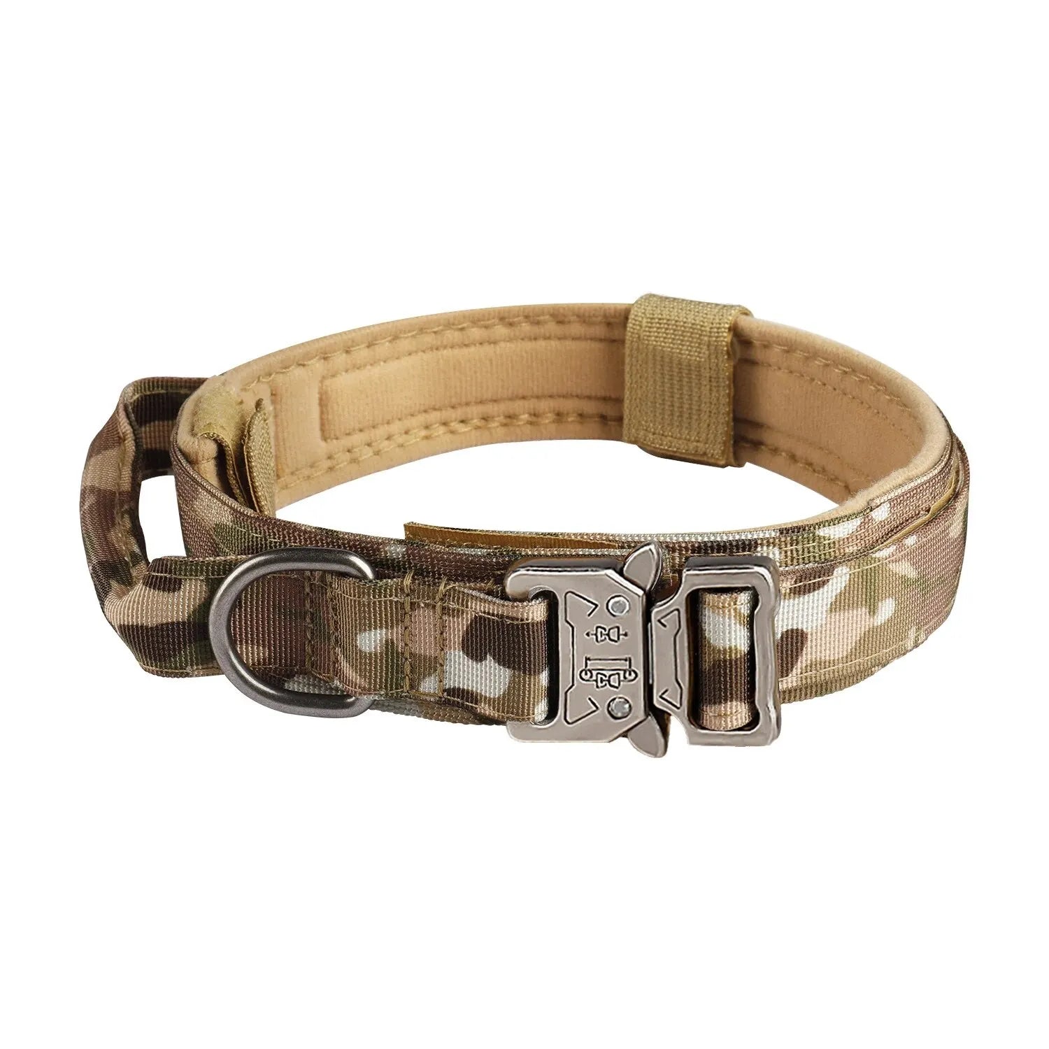 Tactical dog collar with metal buckle, durable and for training.